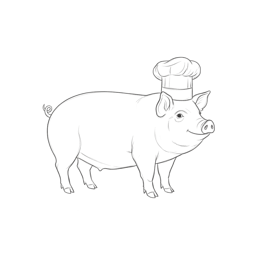 Pig Wearing Tiny Chef Hat - easy sketch drawing idea