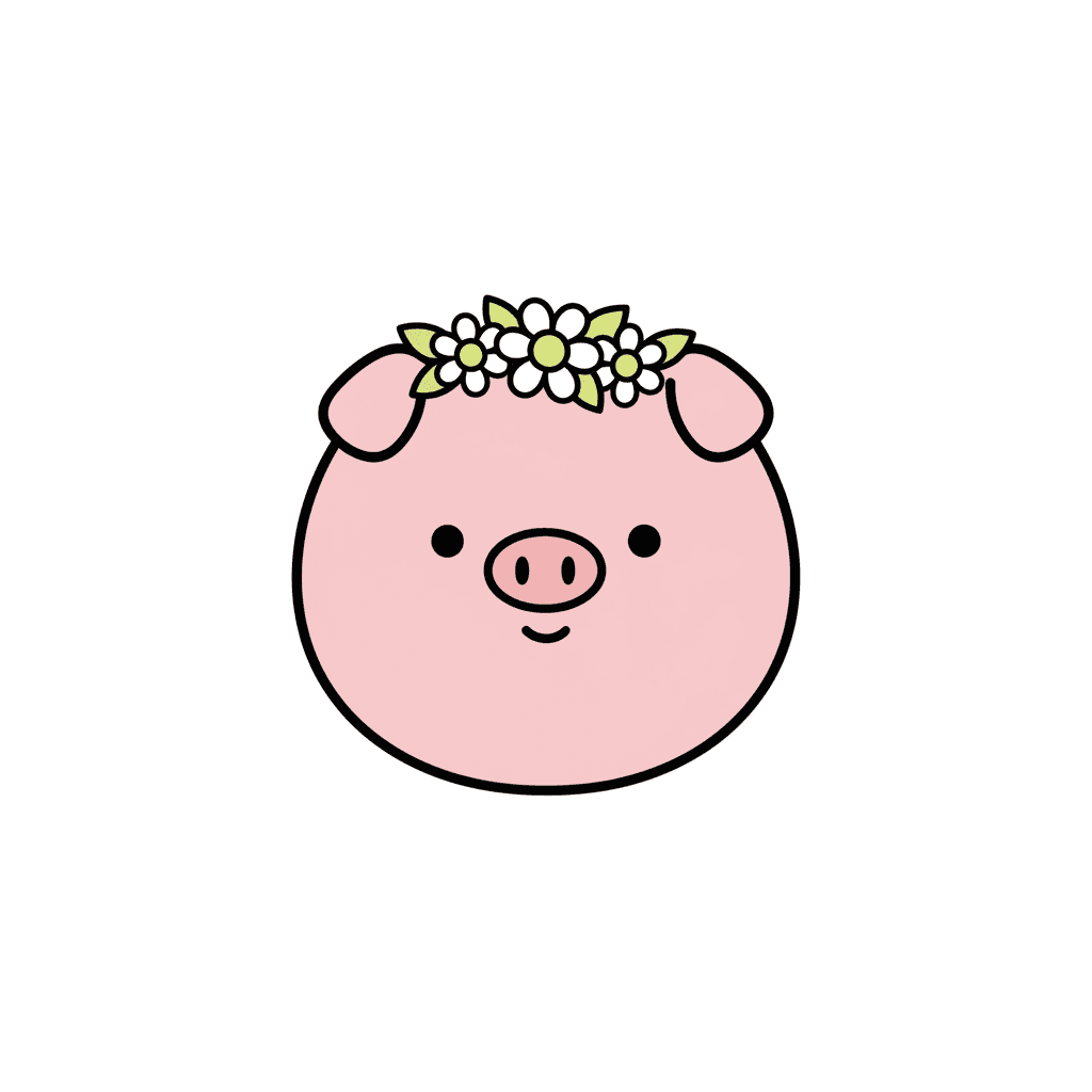 Piglet Wearing Tiny Flower Crown - easy cartoon drawing idea