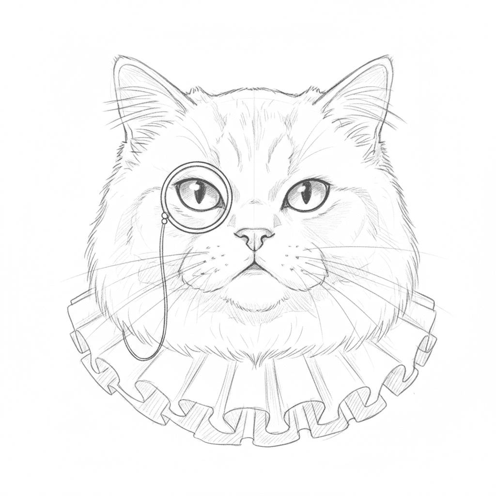 Regal Cat with Monocle (Sketch) - medium sketch drawing idea