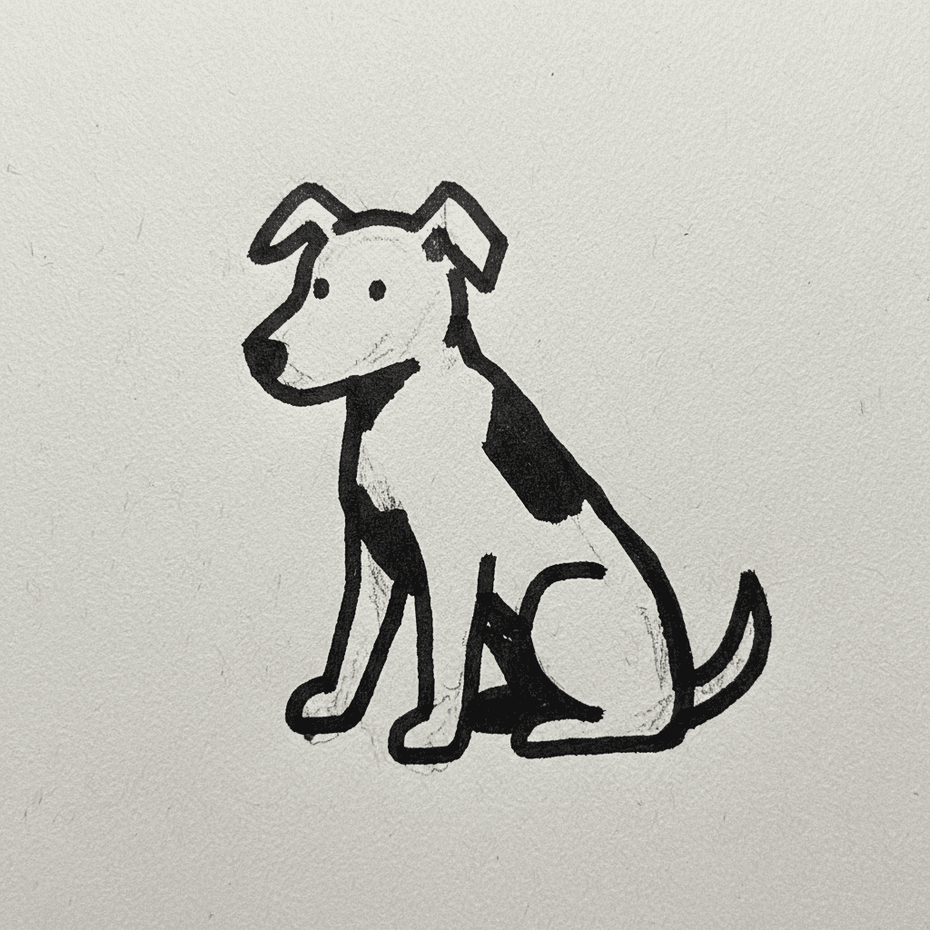 Sitting Dog with Marker Pen - easy marker drawing idea