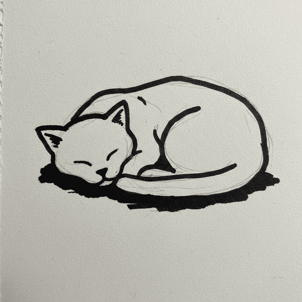 Sleeping Cat with Marker Pen - easy marker drawing idea