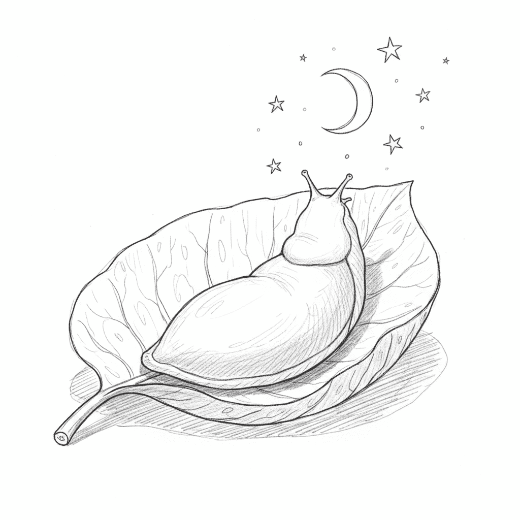 Slug Stargazing On A Leaf - medium sketch drawing idea