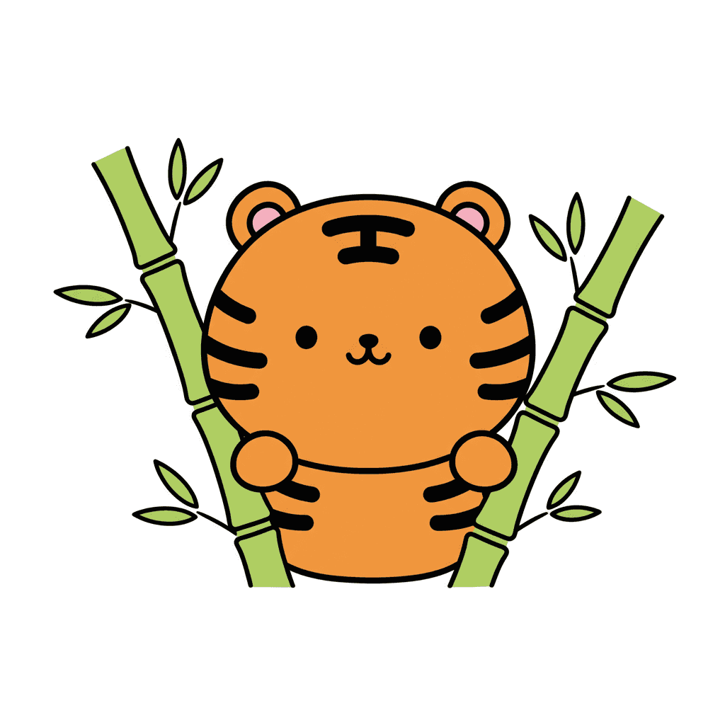 Tiger Peeking Through Bamboo - easy cartoon drawing idea