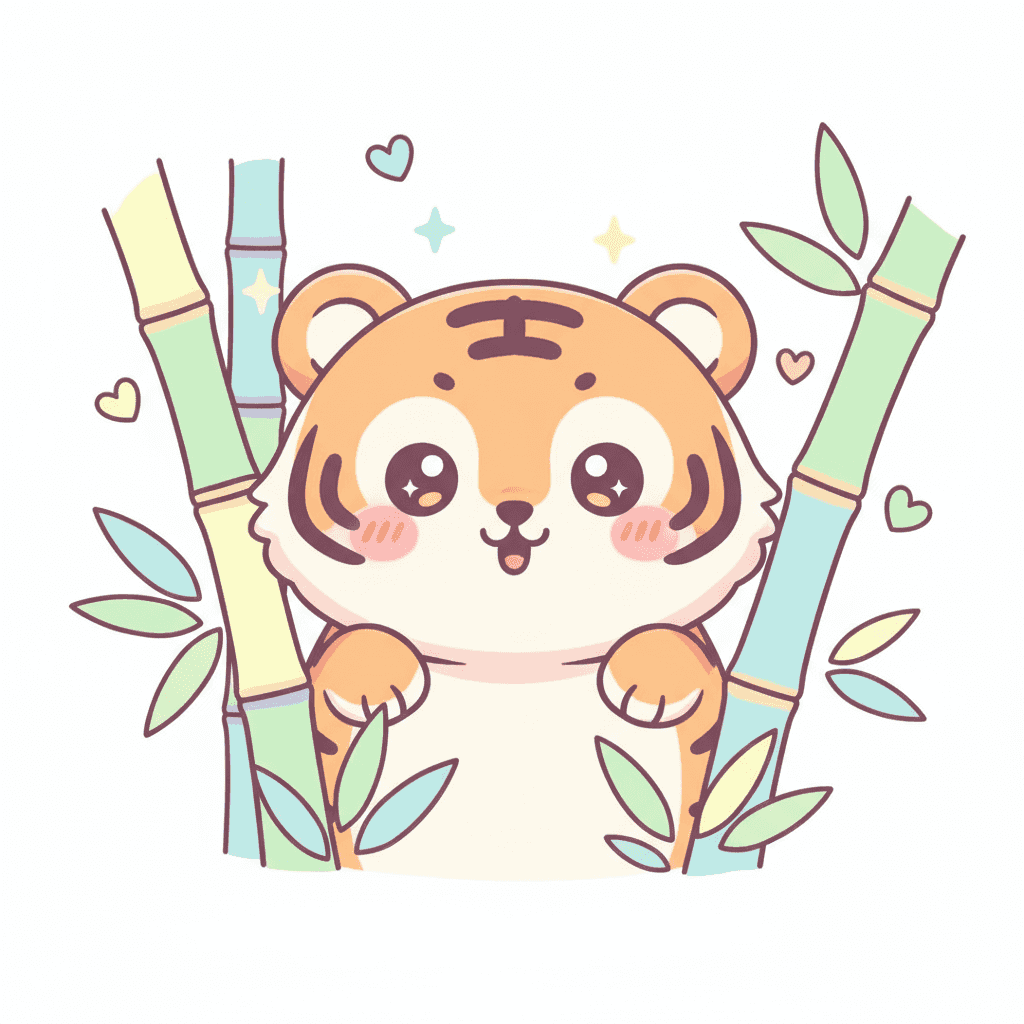 Tiger Peeking Through Bamboo - medium cartoon drawing idea