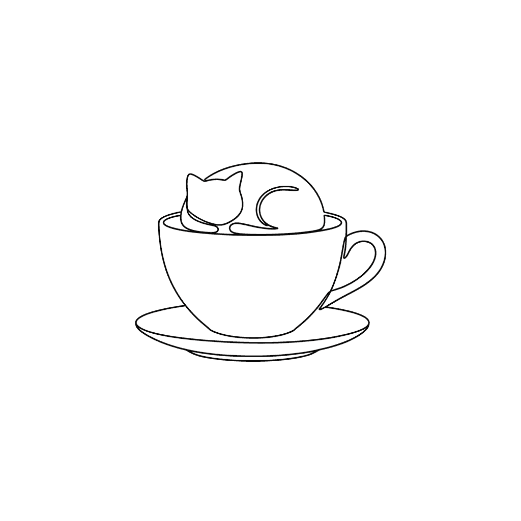 Cat in Teacup (Minimalist) - easy minimalist drawing idea
