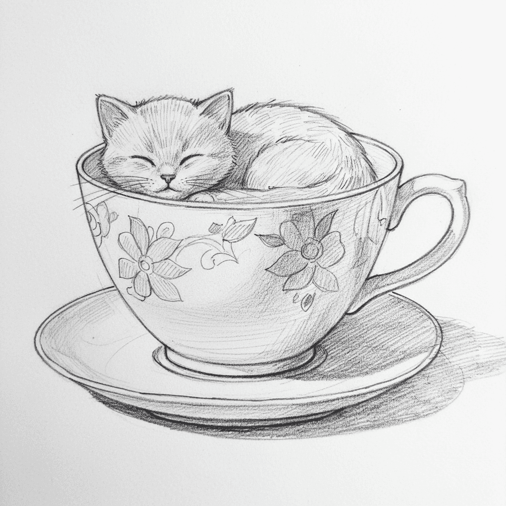 Cat in Teacup (Sketch) - medium sketch drawing idea