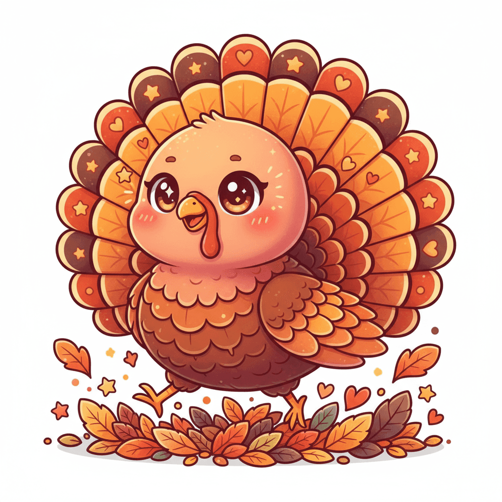 Turkey Strutting Through Autumn Leaves - hard cartoon drawing idea