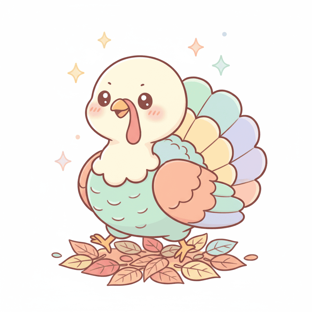 Turkey Strutting Through Autumn Leaves - medium cartoon drawing idea