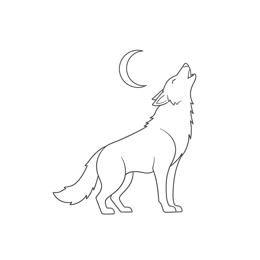 Wolf Howling At Crescent Moon - easy sketch drawing idea