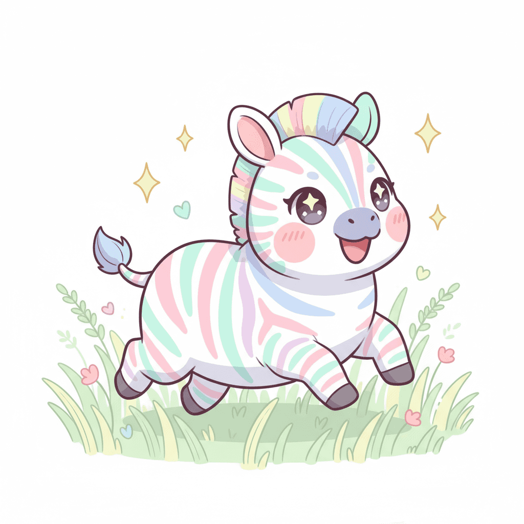 Zebra Galloping Through Tall Grass - medium cartoon drawing idea