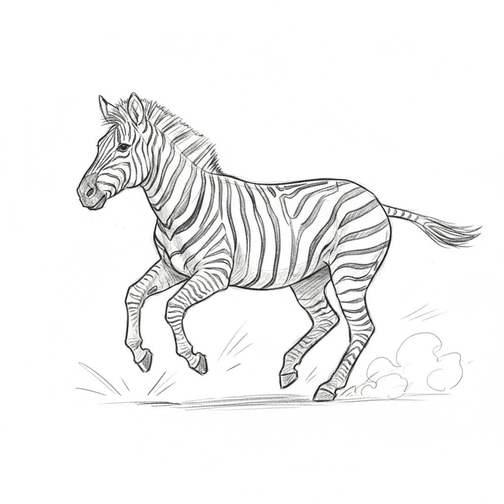 Zebra Galloping Wildly - medium sketch drawing idea