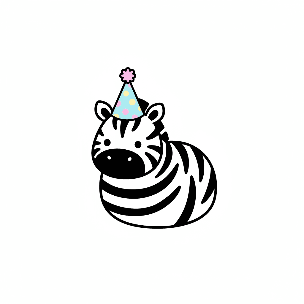 Zebra With A Party Hat - easy cartoon drawing idea
