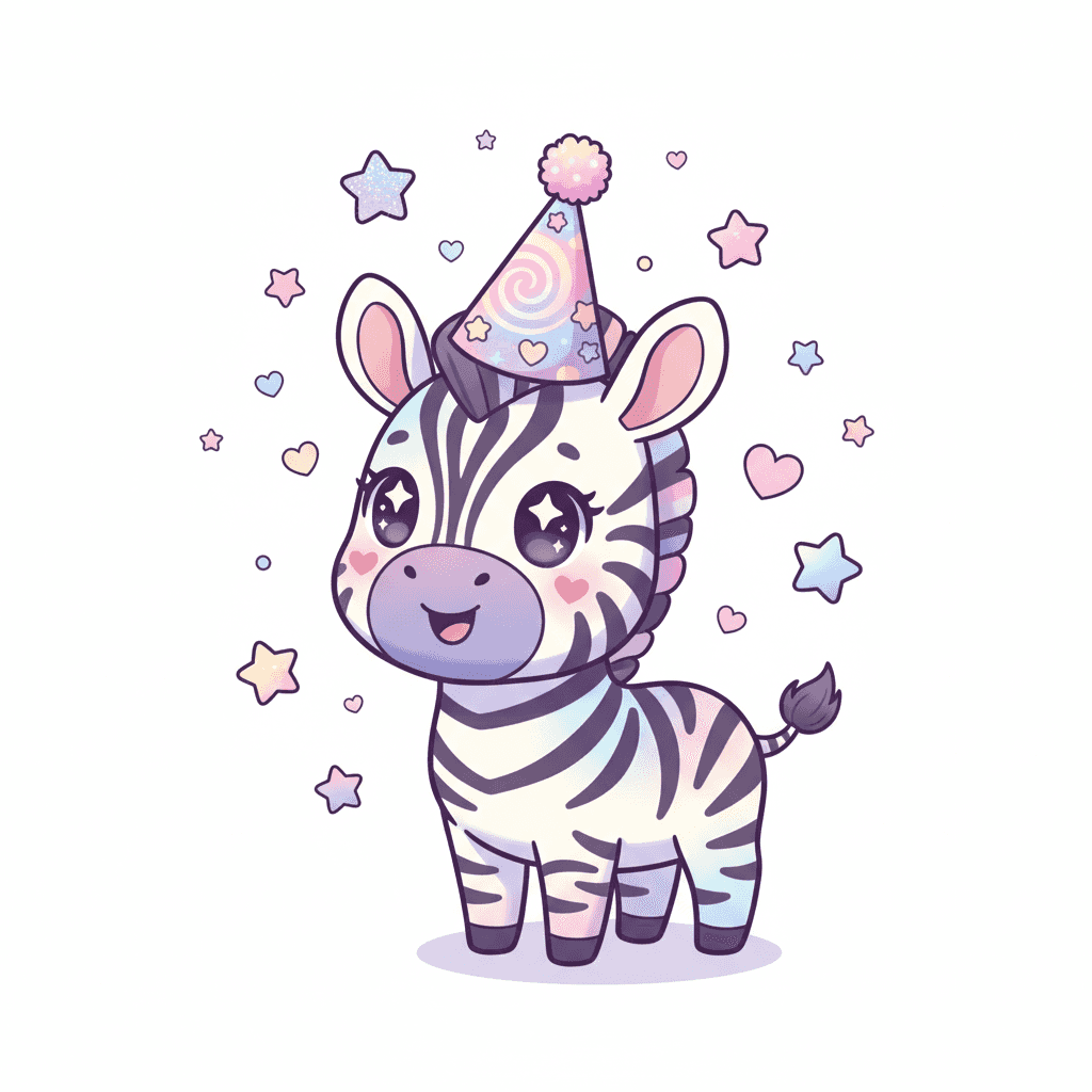 Zebra With A Party Hat - hard cartoon drawing idea