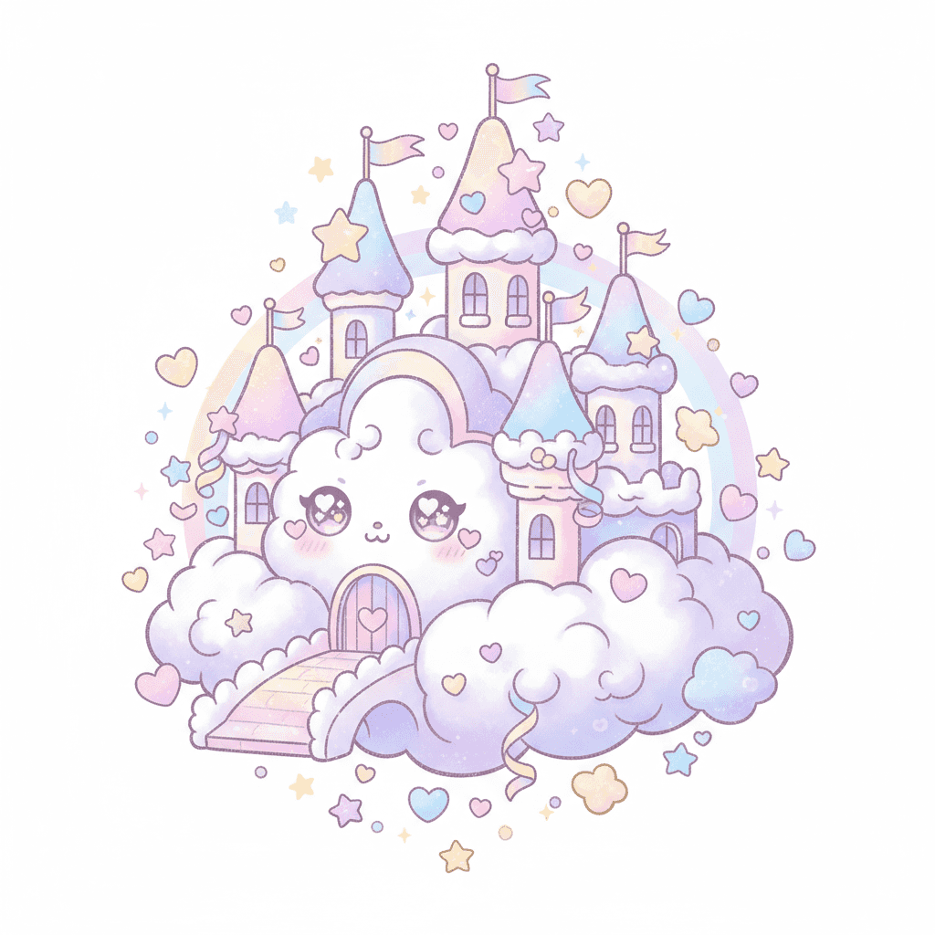 Floating Cloud Castle - hard cartoon drawing idea