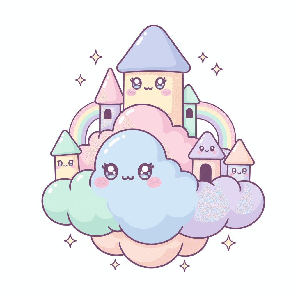 Floating Cloud Castle - medium cartoon drawing idea