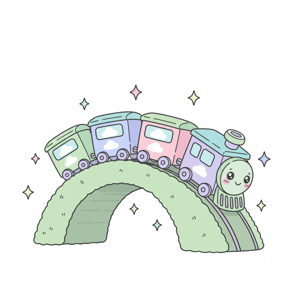 Train Crossing A Mossy Bridge - medium cartoon drawing idea