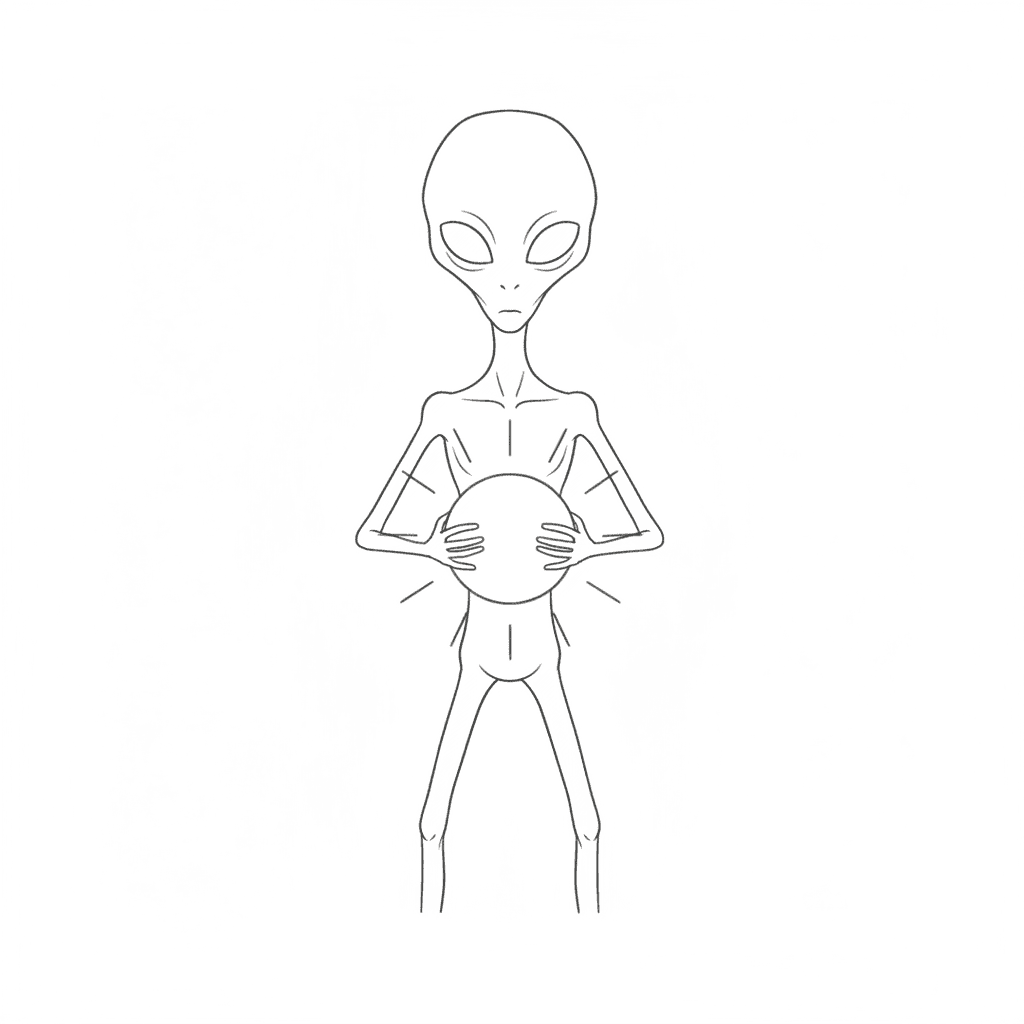 Alien Holding Glowing Orb - easy sketch drawing idea