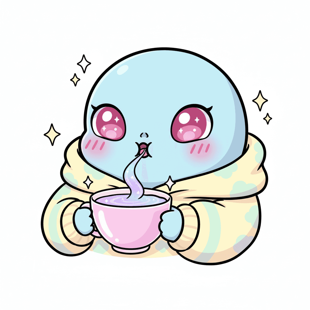 Alien Sipping Cosmic Tea - medium cartoon drawing idea