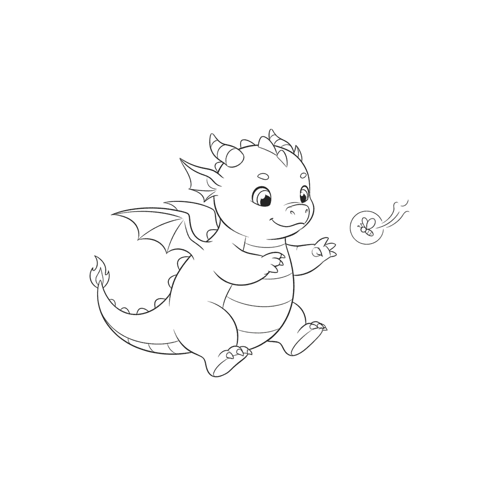 Baby Dragon Chasing A Firefly - easy sketch drawing idea