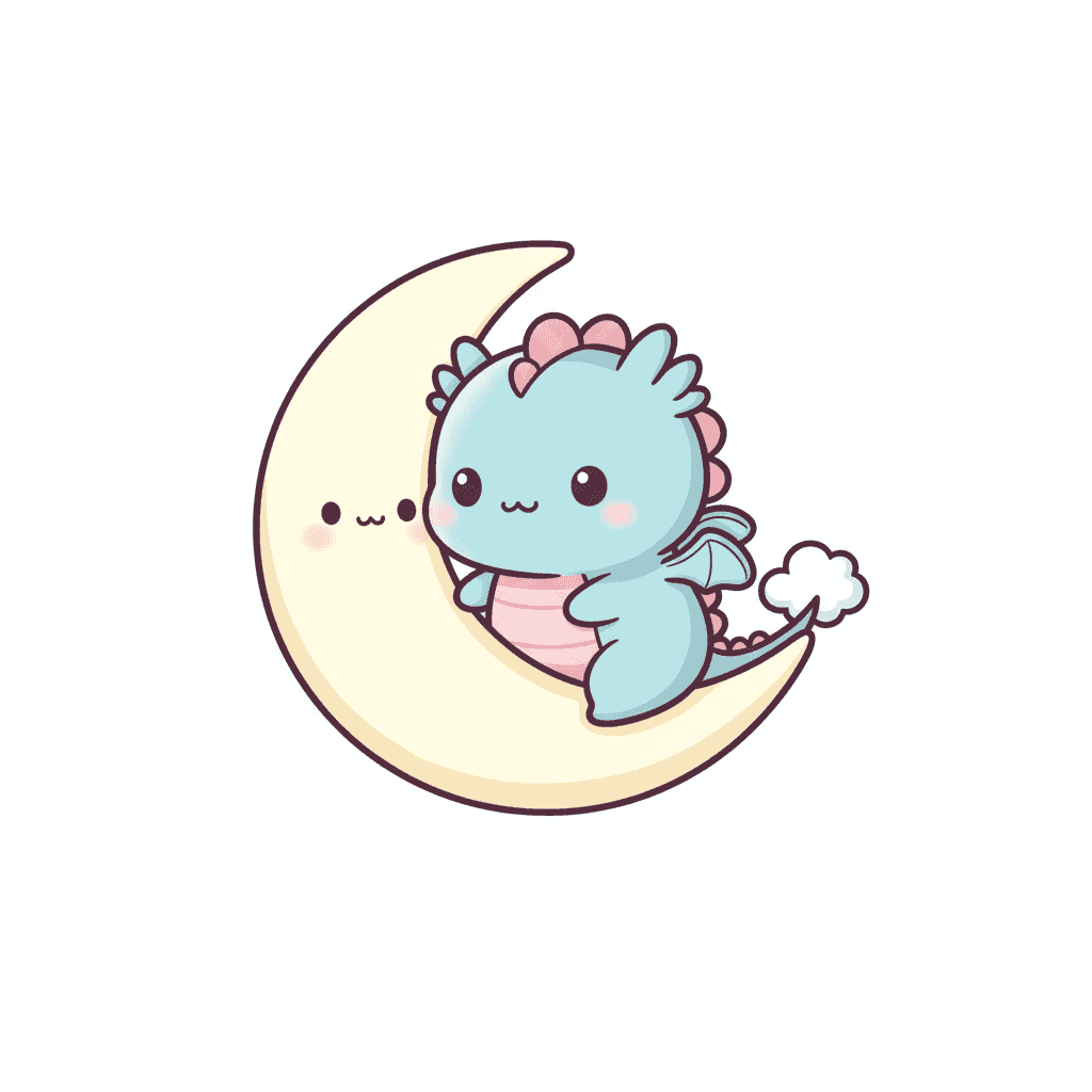 Dragon Curled Around Moon - easy cartoon drawing idea