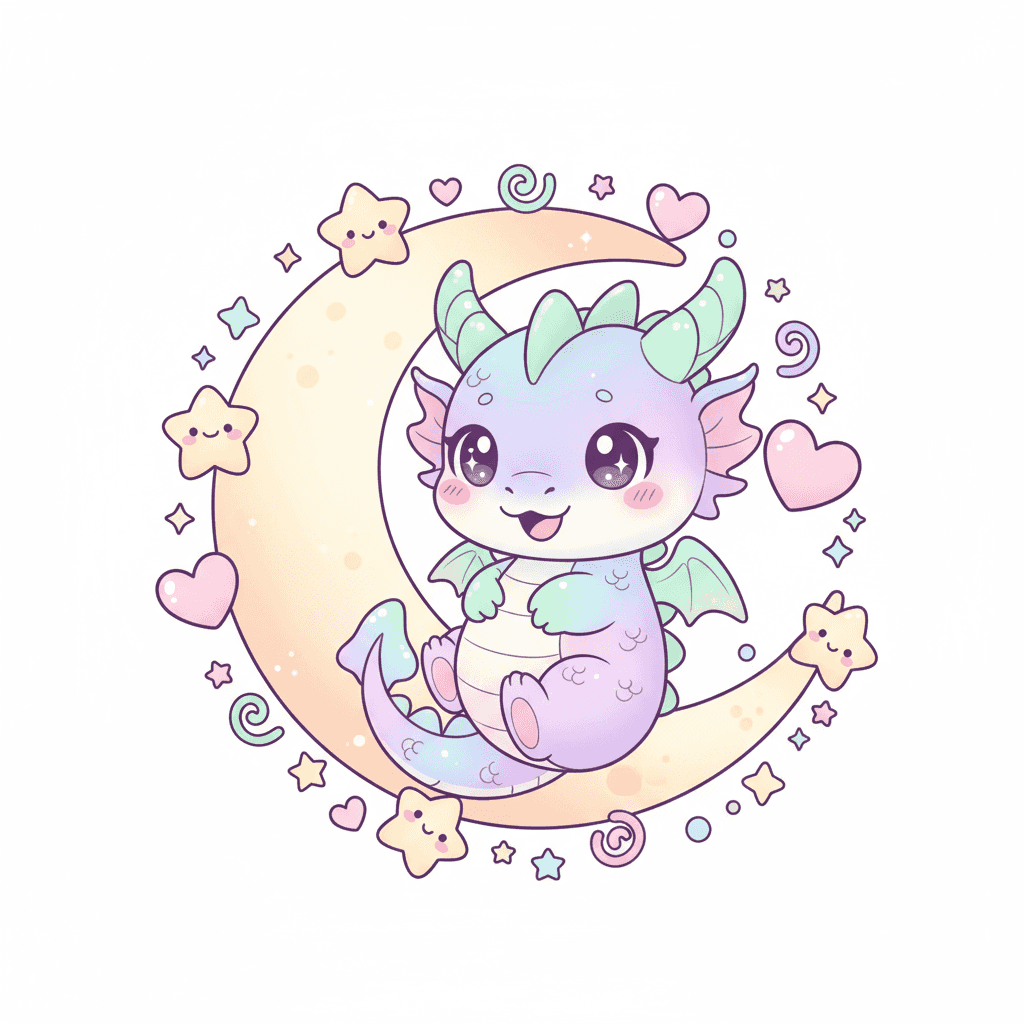 Dragon Curled Around Moon - hard cartoon drawing idea