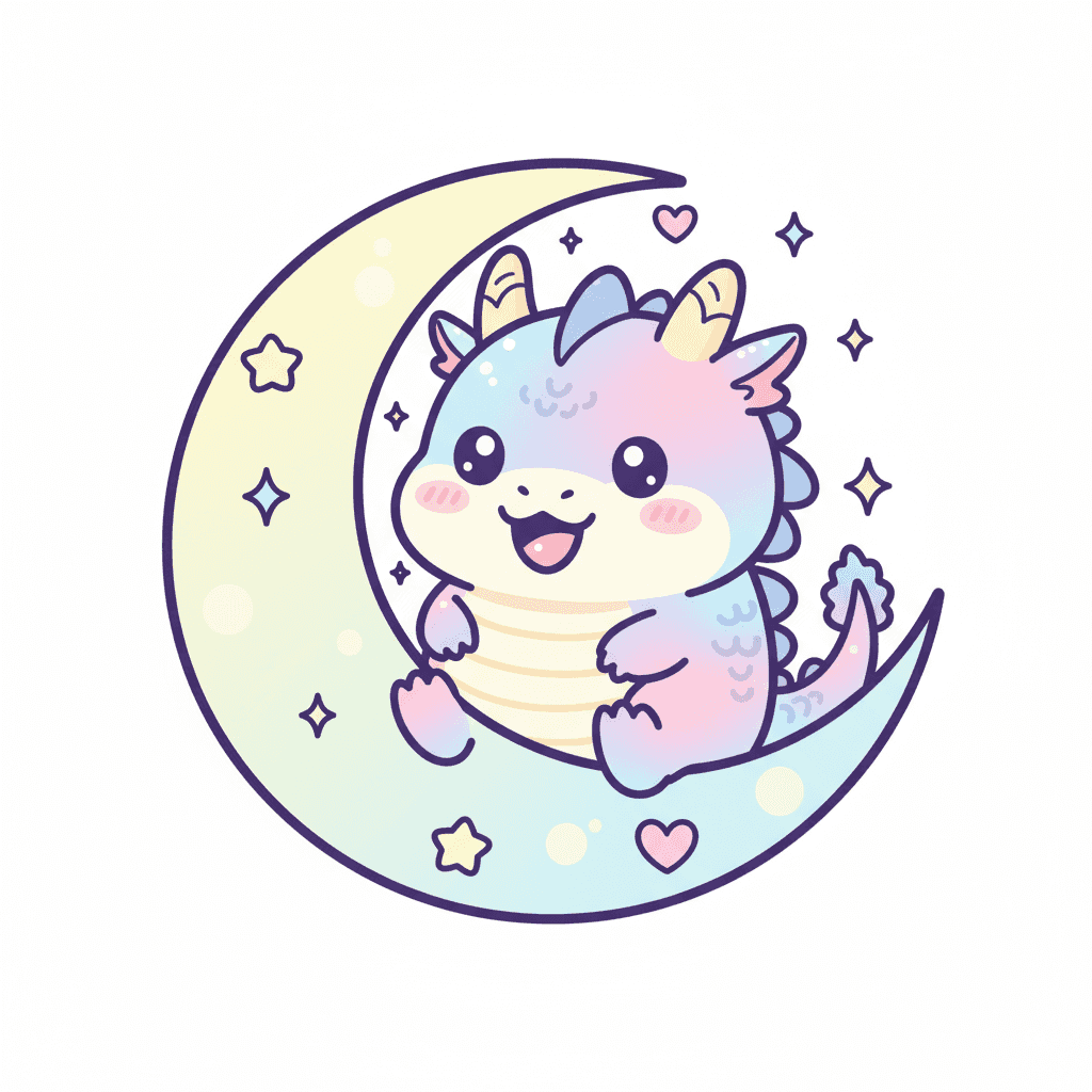 Dragon Curled Around Moon - medium cartoon drawing idea