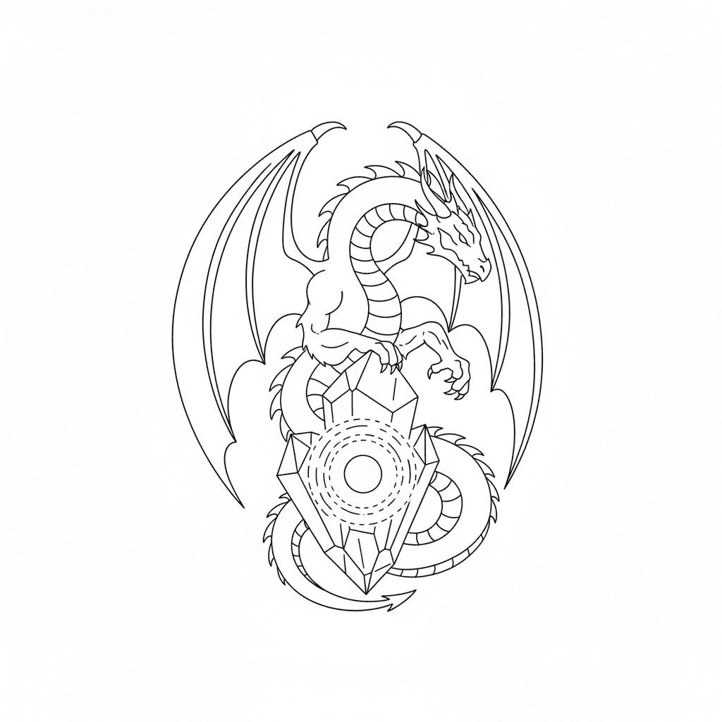 Dragon Guarding A Glowing Crystal - easy sketch drawing idea