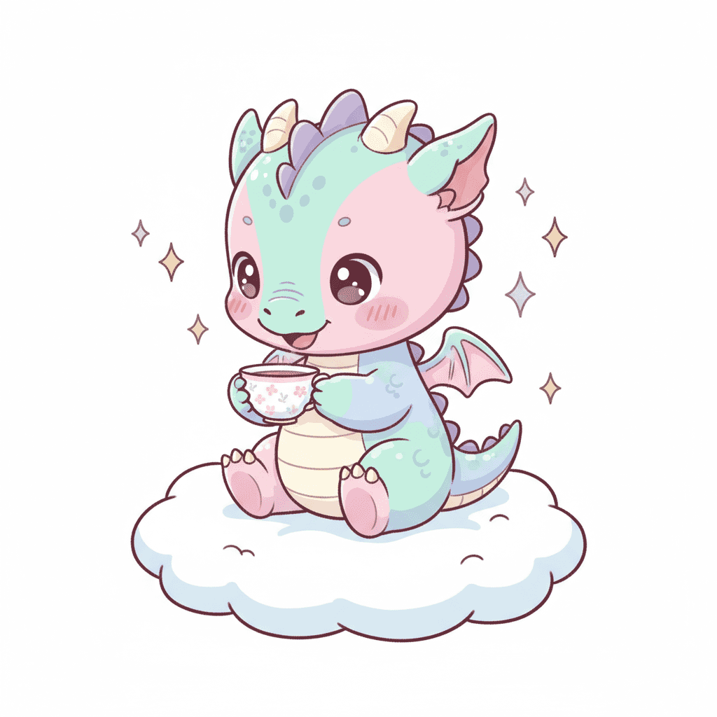 Dragon Sipping From Teacup - medium cartoon drawing idea
