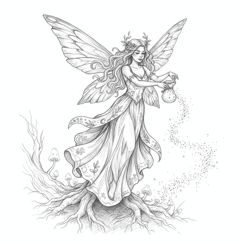 Fairy Sprinkling Stardust - hard sketch drawing idea