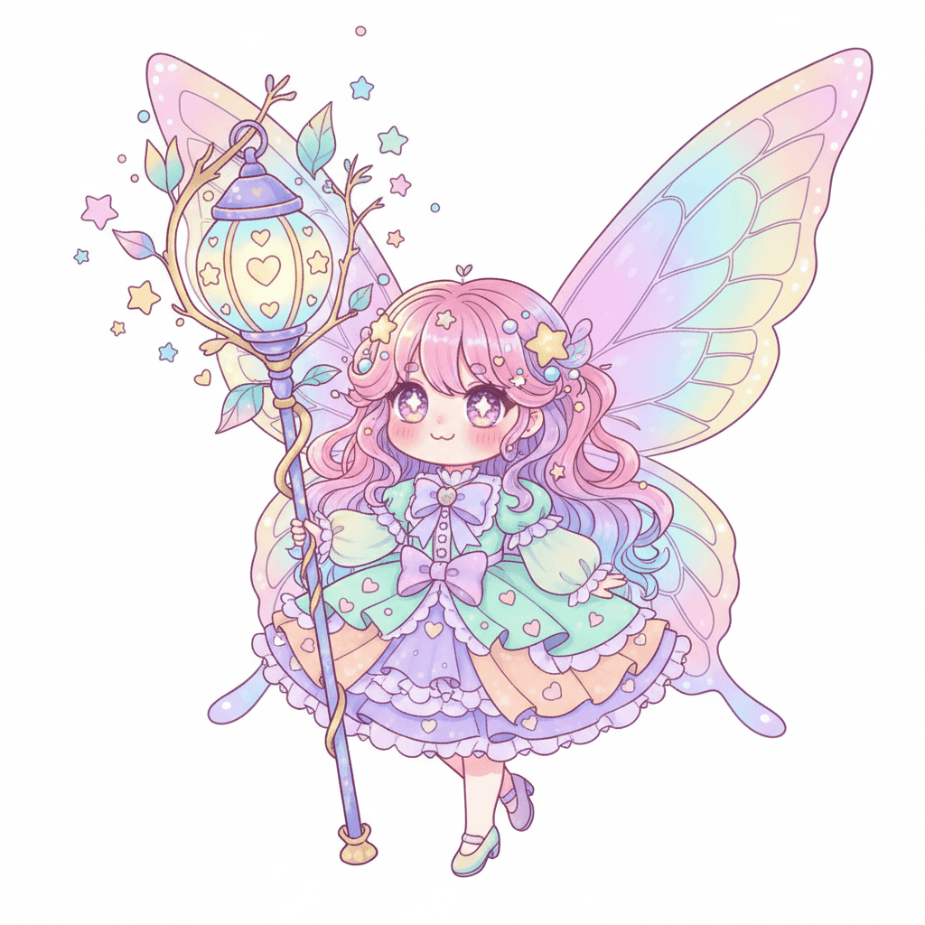 Fairy With A Glowing Lantern Staff - hard cartoon drawing idea