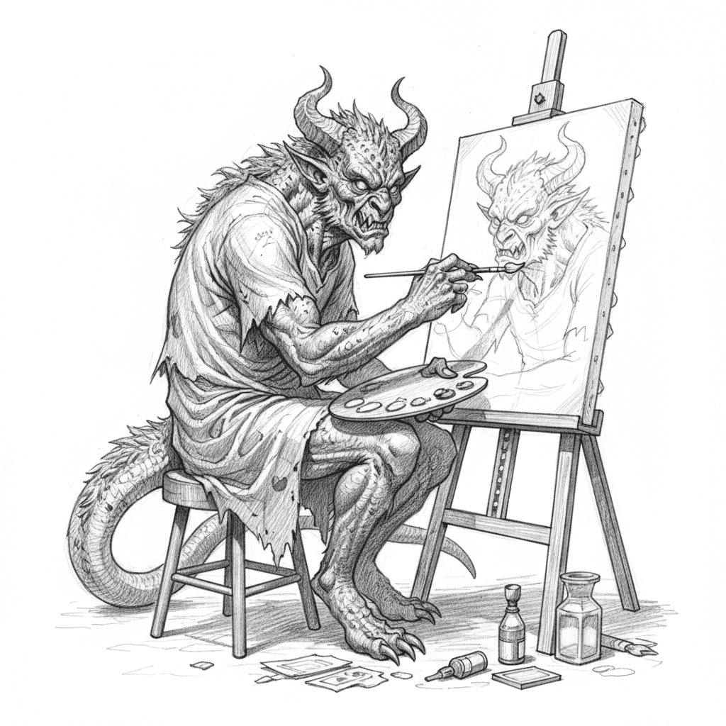 Monster Painting A Self Portrait - hard sketch drawing idea
