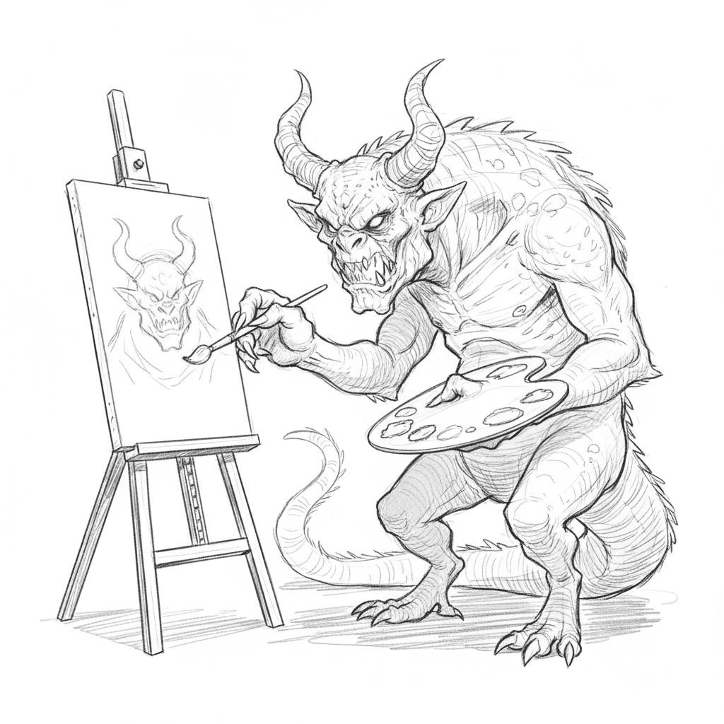 Monster Painting A Self Portrait - medium sketch drawing idea