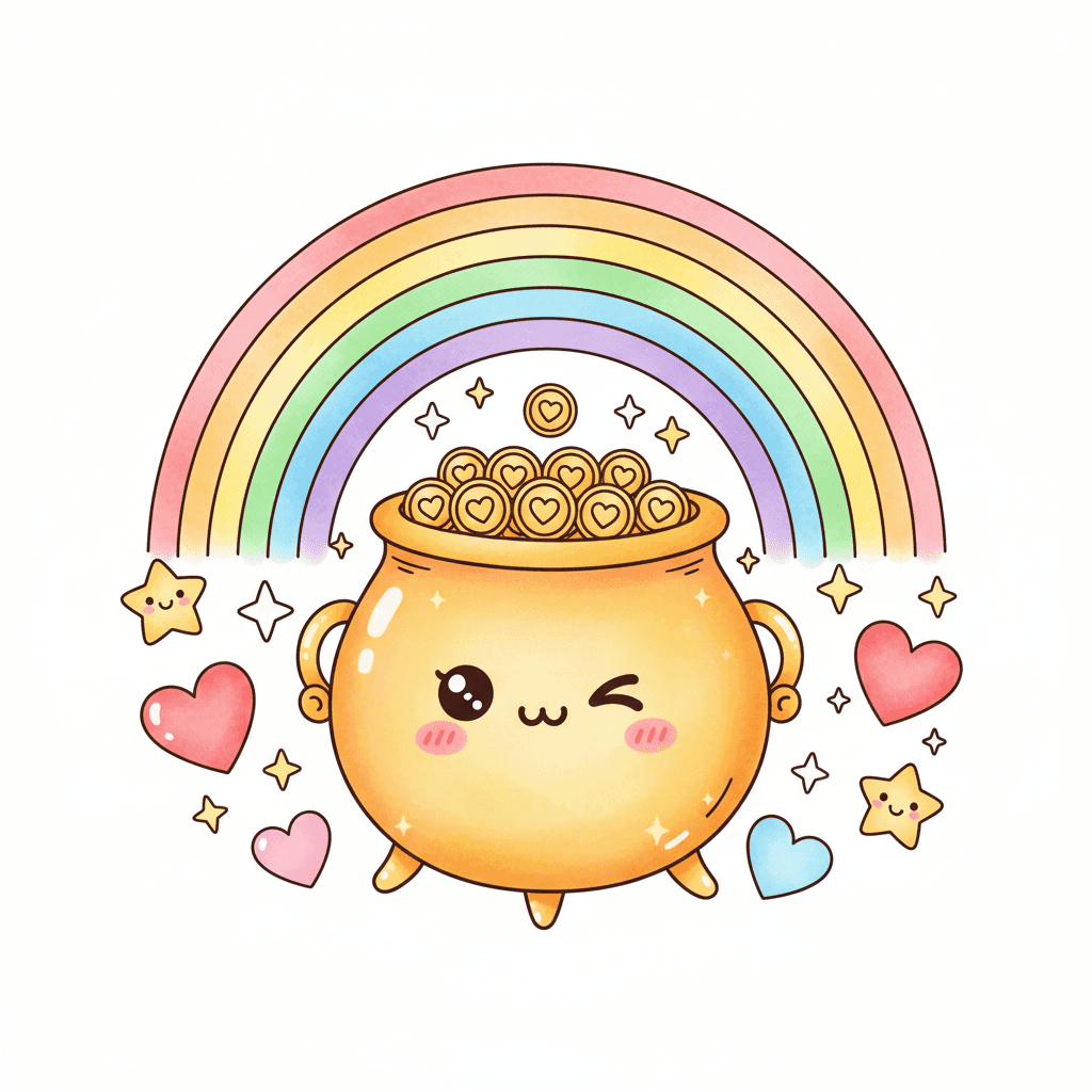 Pot Of Gold Under Rainbow - hard cartoon drawing idea