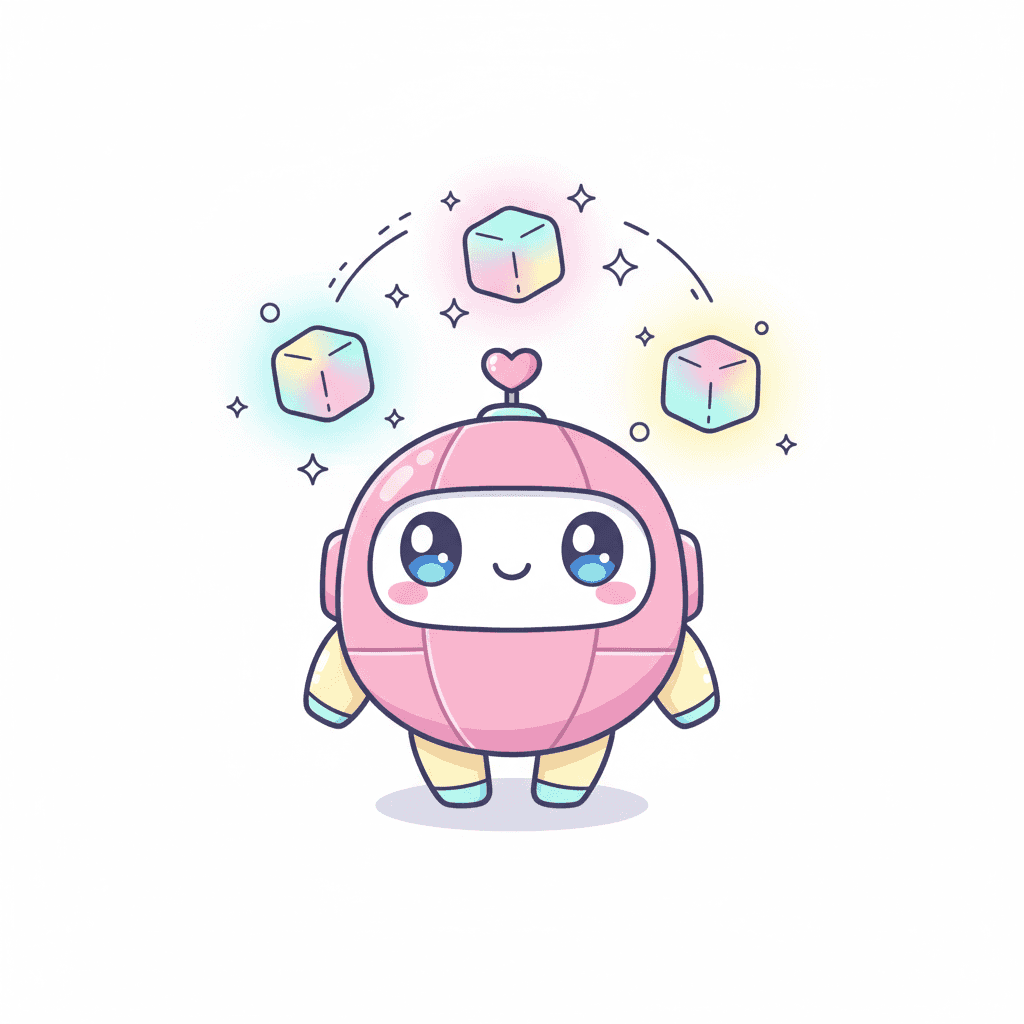 Robot Juggling Glowing Cubes - medium cartoon drawing idea