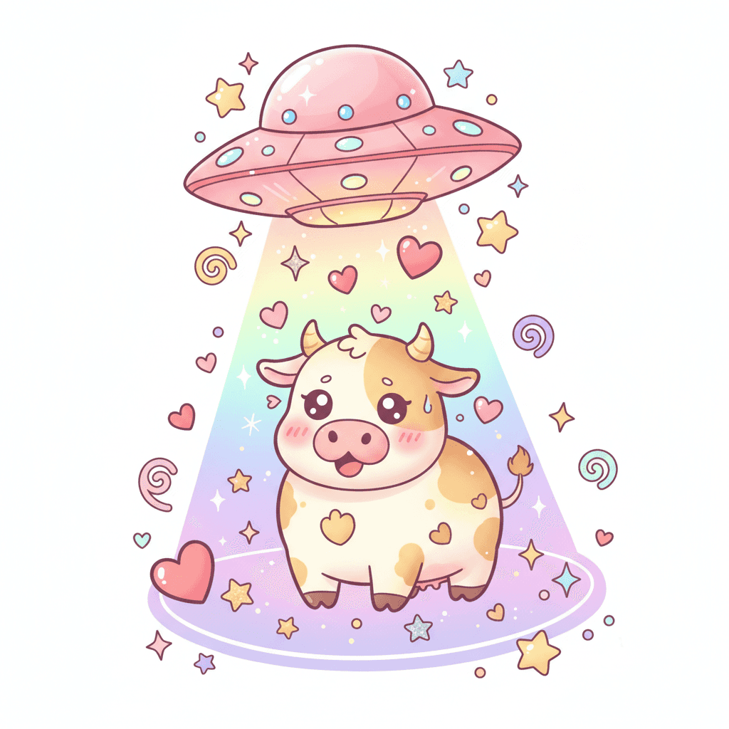 Ufo Abducting A Cow - hard cartoon drawing idea