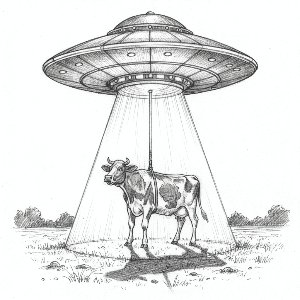 Ufo Abducting A Cow - hard sketch drawing idea