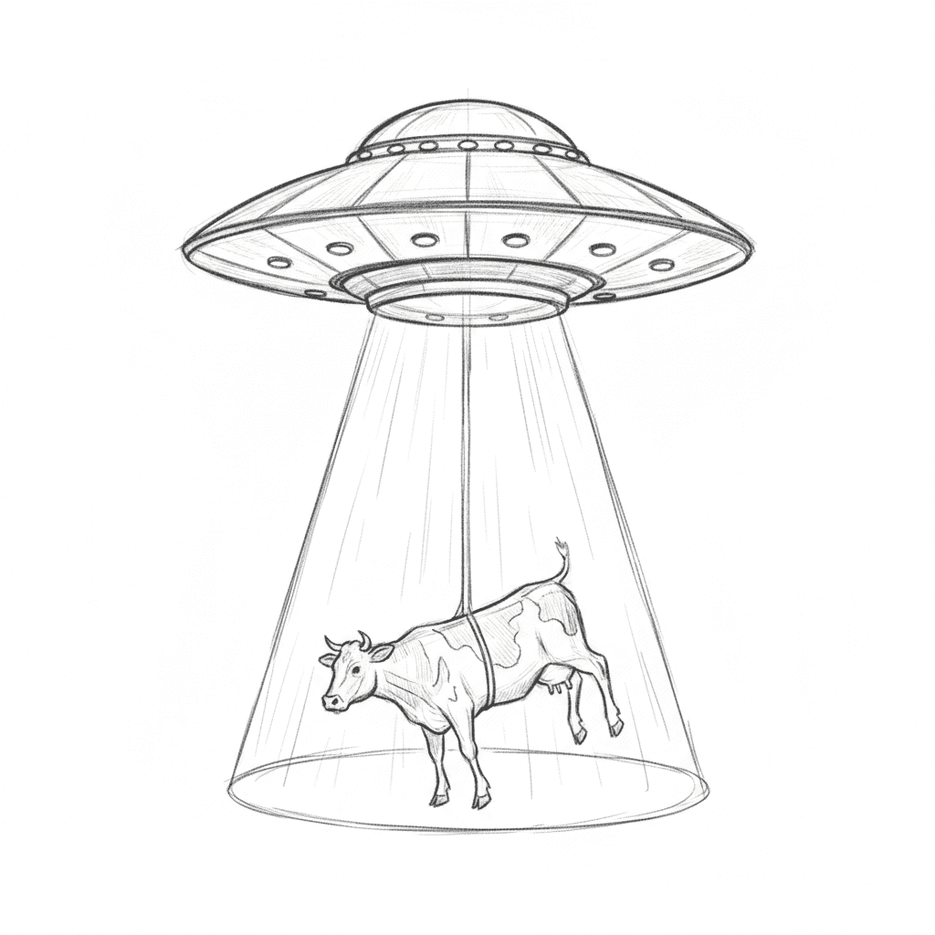 Ufo Abducting A Cow - medium sketch drawing idea
