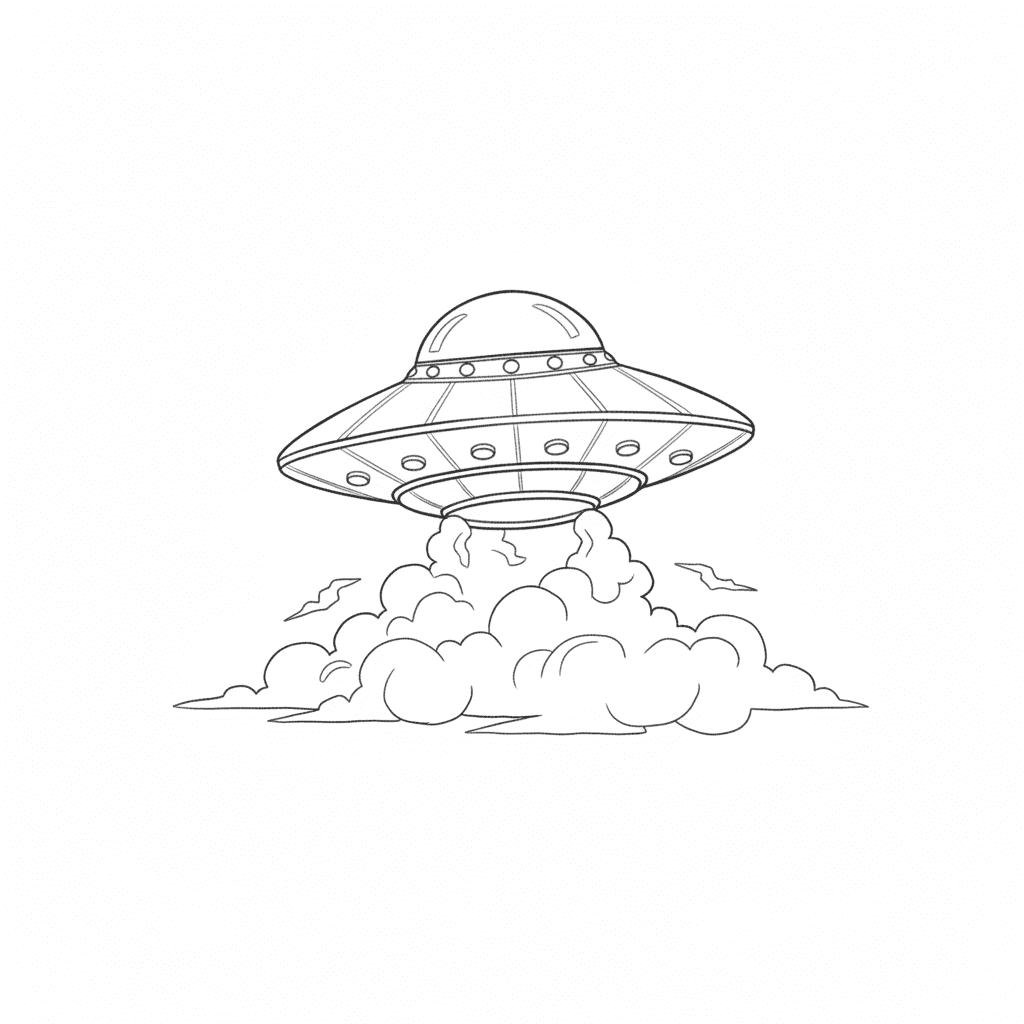 Ufo Peeking From Clouds - easy sketch drawing idea