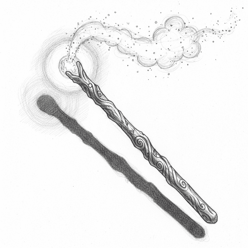 Wand Glowing Emitting Stardust - hard sketch drawing idea