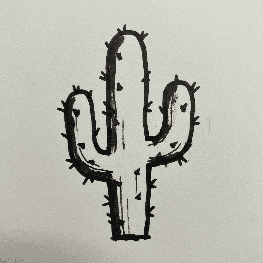 Cactus with Marker Pen - easy marker drawing idea