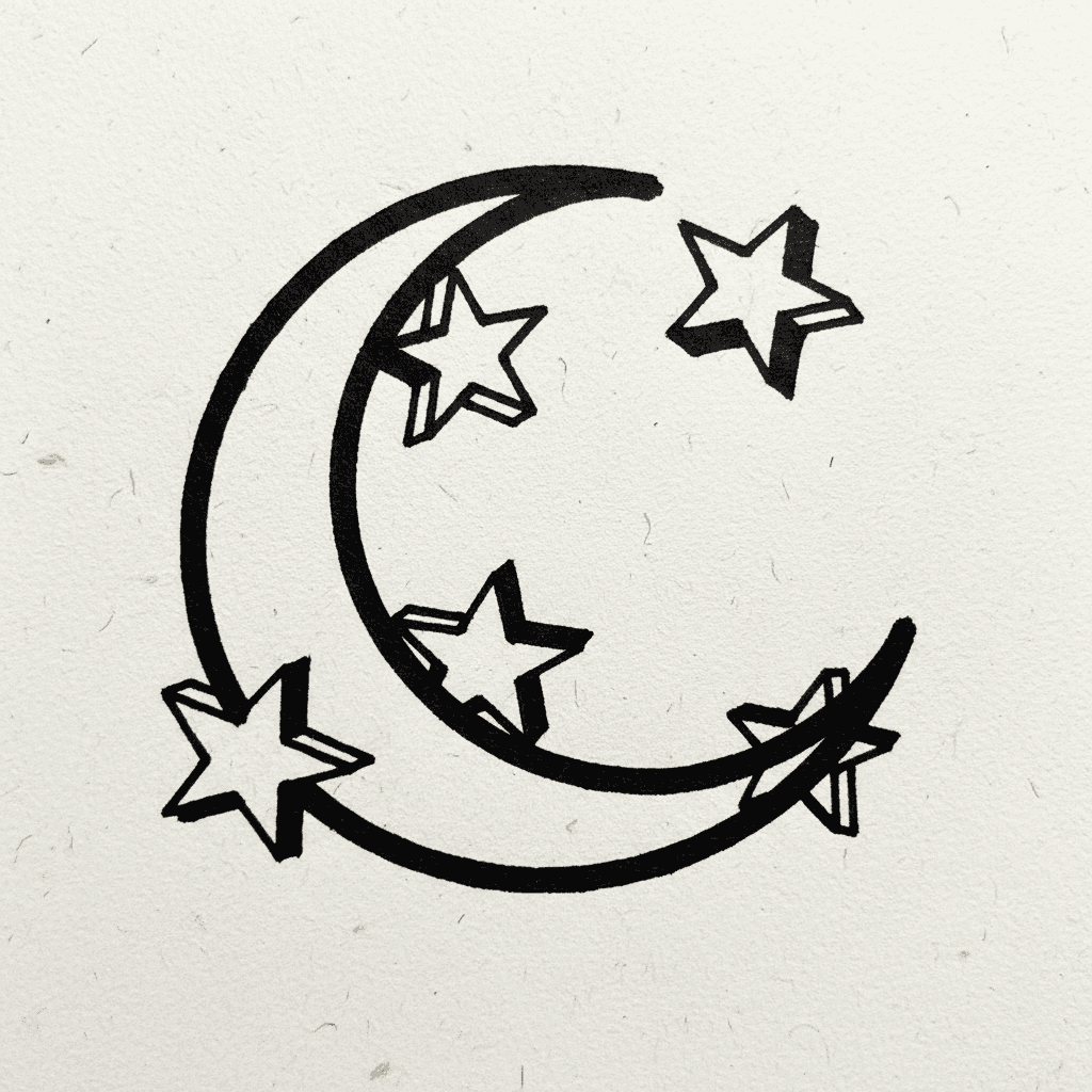Moon and Stars with Marker Pen - easy sketch drawing idea