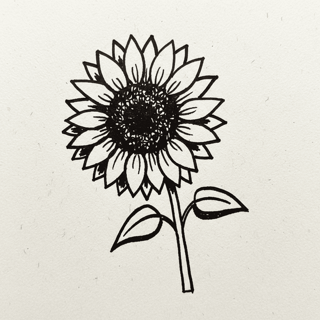 Sunflower with Marker Pen - easy sketch drawing idea