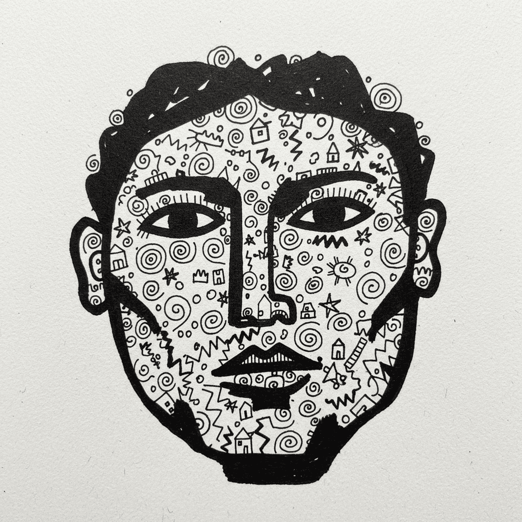 Doodle Portrait with Marker Pen - easy marker drawing idea