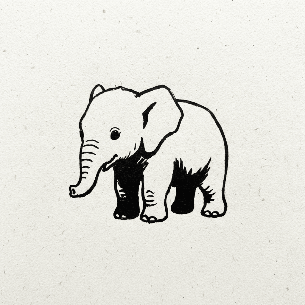 Baby Elephant with Marker Pen - easy sketch drawing idea for animals