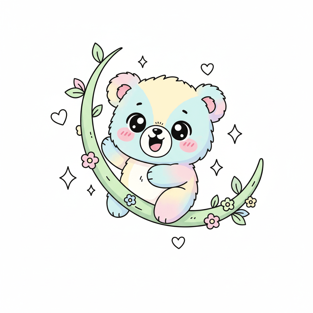 Bear Cub Swinging On Vine - medium cartoon drawing idea for animals