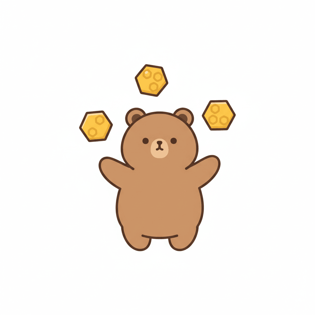 Bear Juggling Three Honeycombs - easy cartoon drawing idea for animals