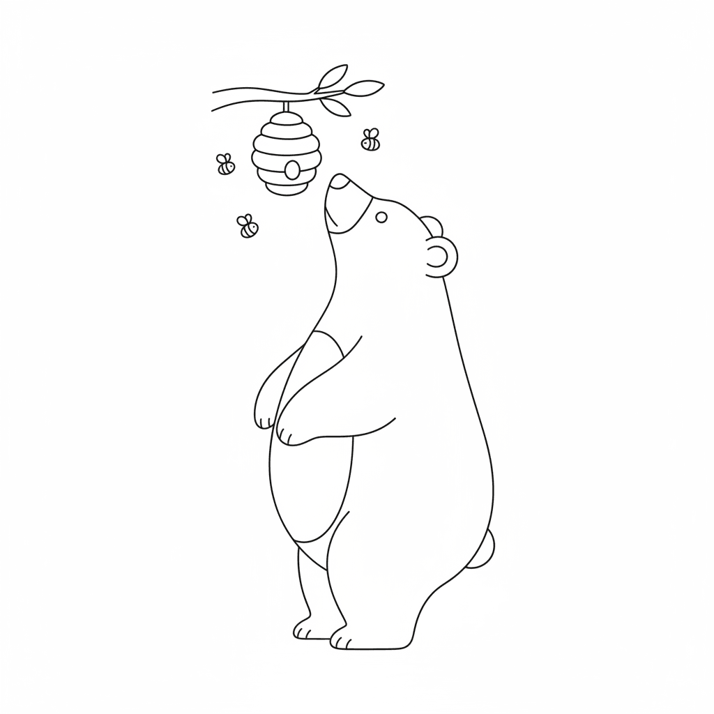 Bear Looking Up At Beehive - easy sketch drawing idea for animals