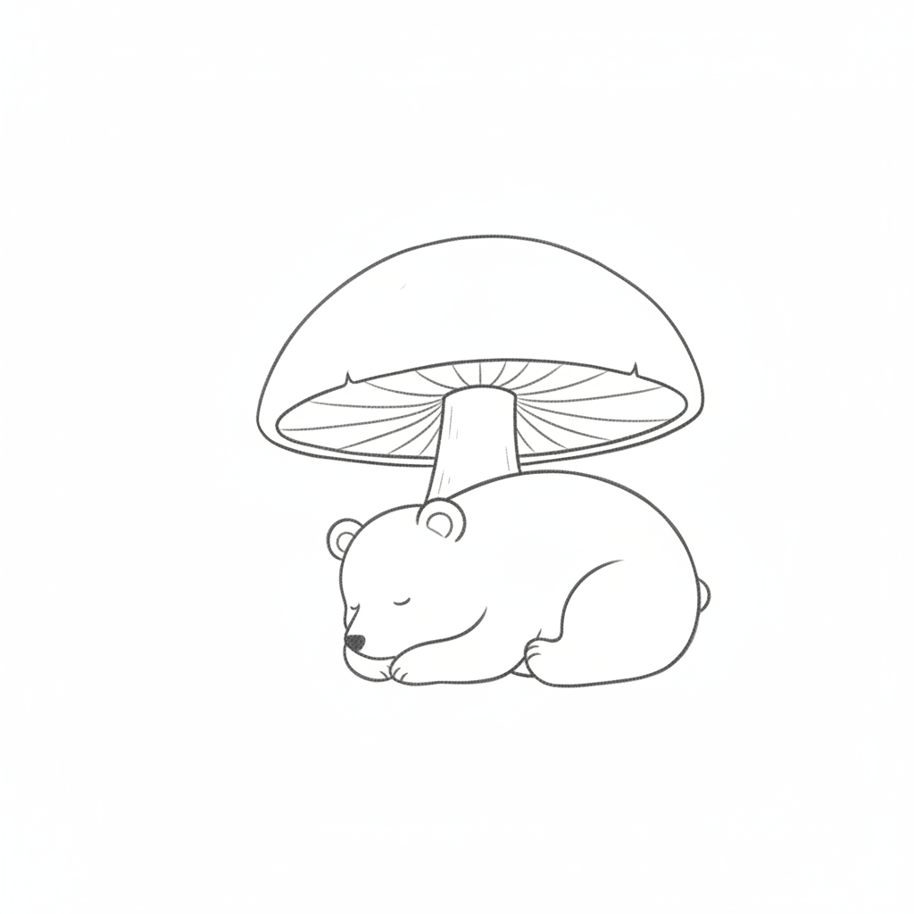 Bear Napping Under A Mushroom - easy sketch drawing idea for animals