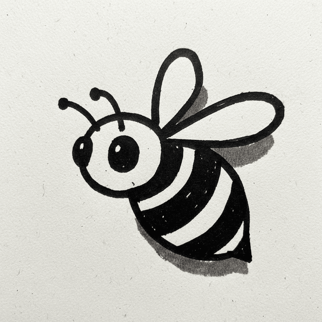 Bee with Marker Pen - easy marker drawing idea for animals