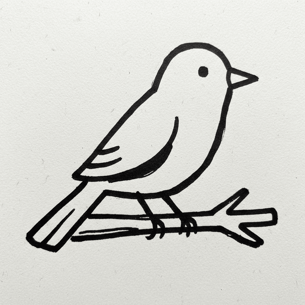 Bird on Branch with Marker Pen - easy sketch drawing idea for animals